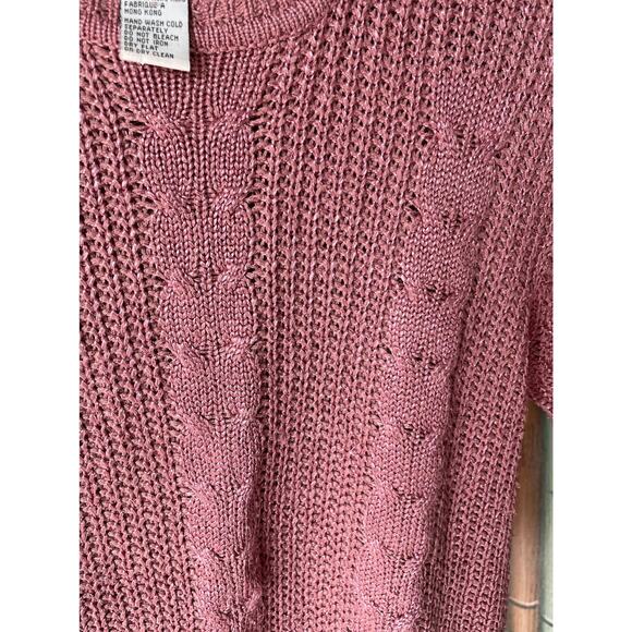 Laura Martin Collection 80s Rose Cable Knit Short Sleeve Sweater Tunic M - Picture 3 of 5